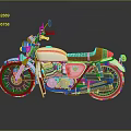 Vintage White Motorcycle With Brown Seat Red Stripes Chrome Engine And Black Wheels