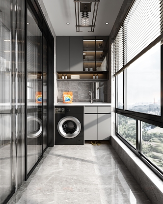 Modern balcony washing machine cabinet 3d model