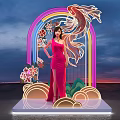 Colorful Neon Arch Photo Spot With Koi Fish Flowers And Sunset Background