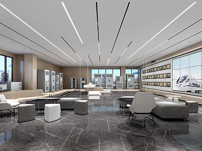 Modern Exhibition Hall Interior With Spacious Design Bright Lighting And Comfortable Seating 3d model