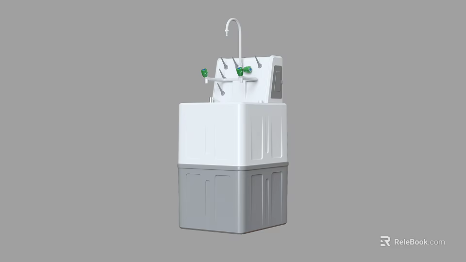 Functional School Handwashing Station With White Gray Body And Green Control Knobs 3d model 