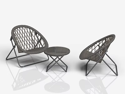Modern Woven Rattan Outdoor Chairs With Metal Frame And Small Round Table 3d model