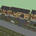 Scenic Commercial Complex with Traditional Style Buildings Amidst Natural Greenery and Leisure Areas