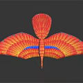 Colorful Paper Bird Model With Orange Red Wings And Wire Stand On White Background