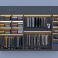 Modern Neatly Arranged Retail Display Shelves With Folded Clothes Hanging Garments Shoes Hats And Lighting