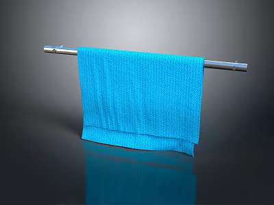 Blue Soft Towel Hanging On Metal Rod For Daily Household Use 3d model