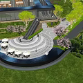 Modern Hotel Building With Green Surroundings Outdoor Terrace And Water Feature