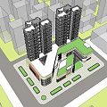 Modern Urban Commercial Complex With High Rise Buildings Green Roof Residential Units And Landscaped Areas
