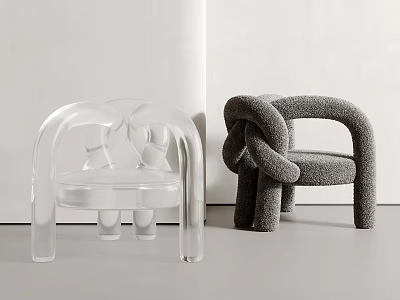 Transparent Acrylic And Gray Plush Accent Chairs With Unique Modern Designs 3d model