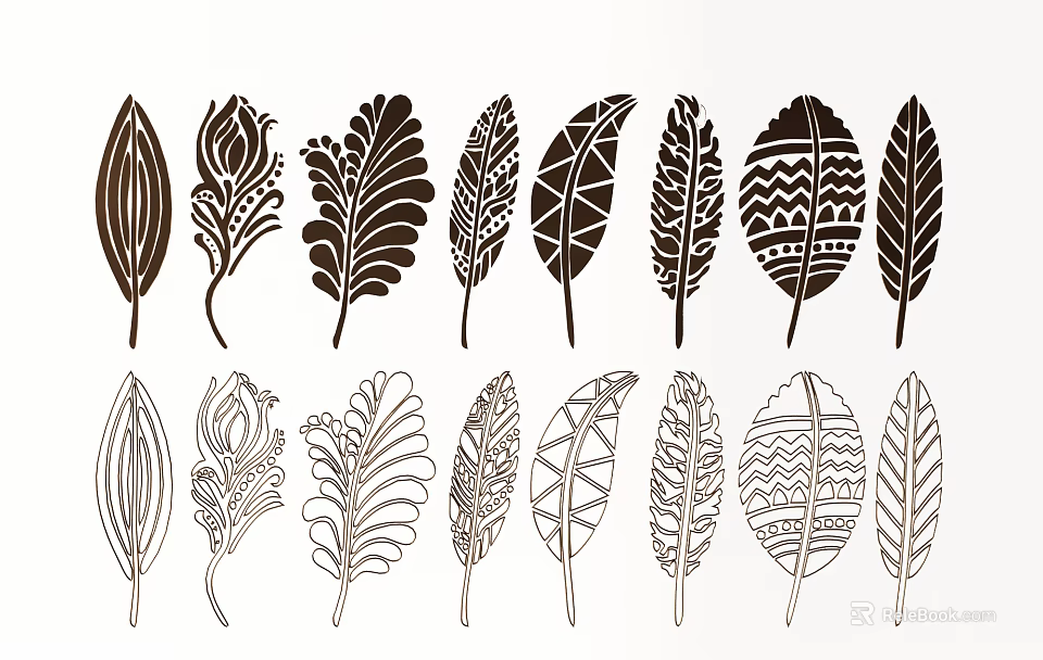Artistic Feather And Leaf Pattern Wall Decor For Home Decoration 3d model