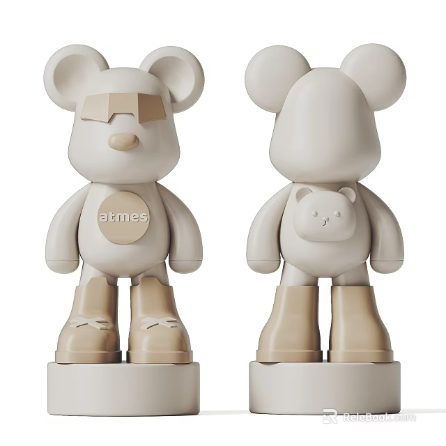 Beige Mickey Mouse Sculpture with Small Bear Back Detail Resin Carving by Akmes 3d model 
