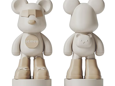 Beige Mickey Mouse Sculpture with Small Bear Back Detail Resin Carving by Akmes 3d model