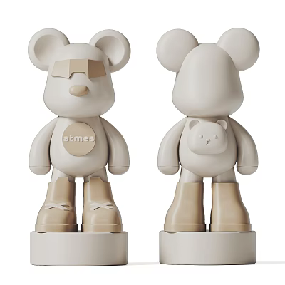 Beige Mickey Mouse Sculpture with Small Bear Back Detail Resin Carving by Akmes 3d model