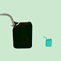 Military Weapon Fuel Barrel with Green Rusty Surface White Spout and Blue Small Can