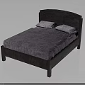 Contemporary Dark Bed Frame With Curved Headboard Light Gray Mattress And Two Pillows