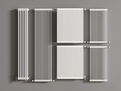 Showcasing Different Styles of White Radiators Neatly Arranged on Grey Background 3d model