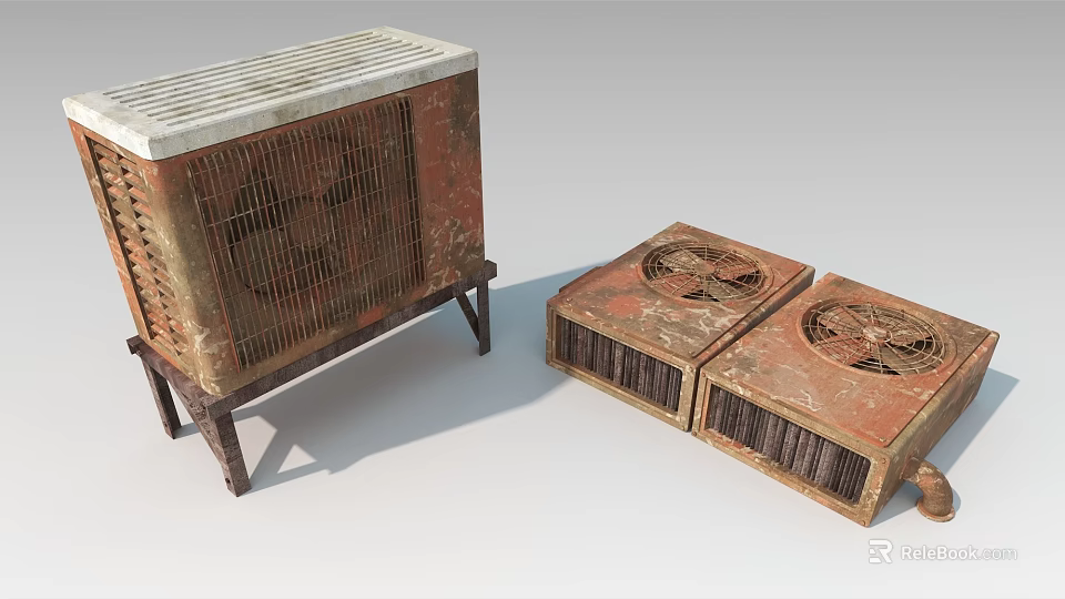 Vintage Industrial Equipment Featuring Old Metal Fans With Grille Covers And Stand Mounted Design 3d model 