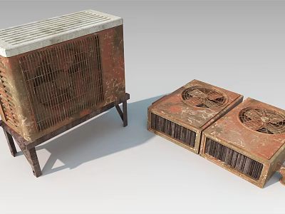 Vintage Industrial Equipment Featuring Old Metal Fans With Grille Covers And Stand Mounted Design 3d model