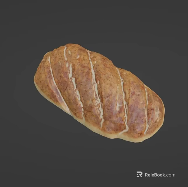 Golden Brown Striped Bread Loaf With Crusty Surface And Artisanal Texture 3d model 