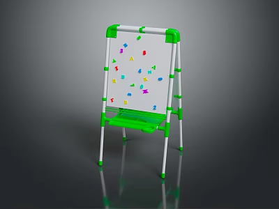 Children's Computer Learning Tablet Green White With Colorful Magnetic Letters Stand And Tray 3d model