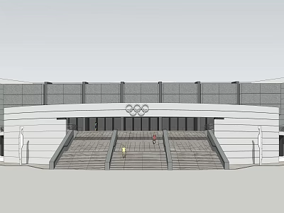 Modern Olympic Rings Stadium Exterior with Main Entrance Steps and People 3d model