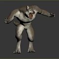 3D Mythical Werewolf Character Muscular Body Standing Pose Open Mouth Sharp Teeth