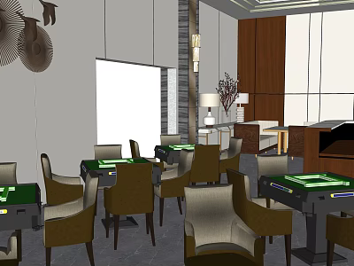 Elegant Hotel Mahjong Room Interior With Green Tables And Comfortable Chairs 3d model