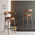 Vintage Bar Stools With Wooden Frame Leather Seat And Armrests In Modern Interior