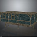 Wooden Frame Building With Turquoise Brick Walls And Elevated Base Supports