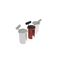 Three Modern Bar Stools With Metal Frames Red And Silver Colors Soft Padded Seats