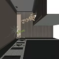 Modern Elevator Hallway Interior With Wooden Panels Water Reflection And Stone Decor 3d model