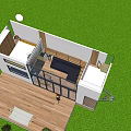 Modern Mobile House With White Exterior Large Windows And Glass Doors On Green Lawn