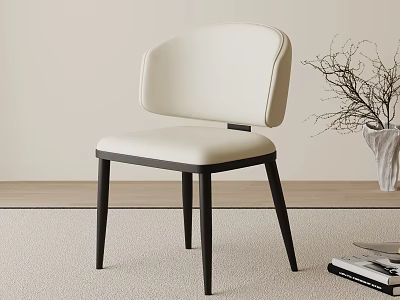 Modern Beige Upholstered Dining Chair With Curved Back And Black Wooden Legs 3d model