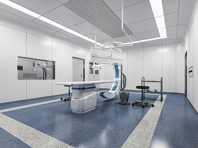 Advanced Modern Hospital Outpatient Clinic Interior With White Walls Blue Flooring And Medical Equipment 3d model