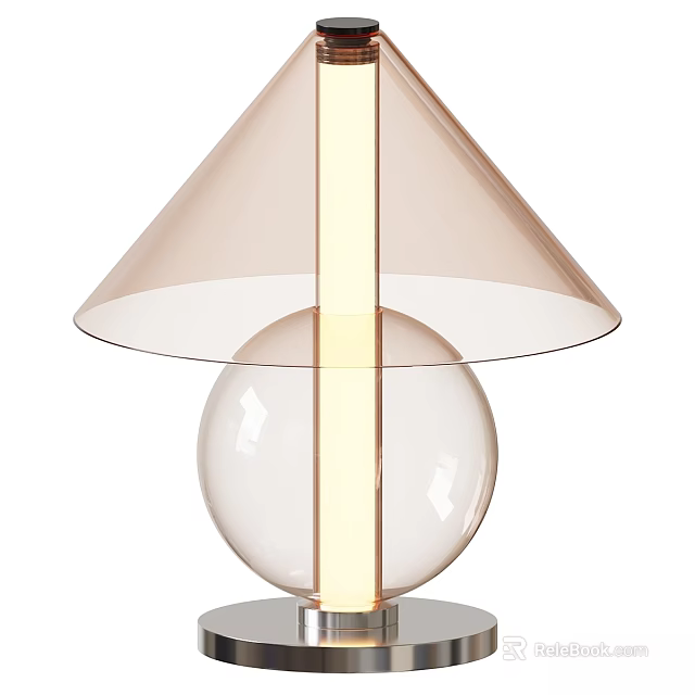 Modern Table Lamp With Transparent Sphere Base Cone Shade And Yellow Vertical Stripe 3d model 