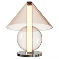 Modern Table Lamp With Transparent Sphere Base Cone Shade And Yellow Vertical Stripe