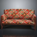 Vintage Sofa Upholstered With Intricate Colorful Pattern And Wooden Frame