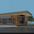 Modern Main Entrance Design With Glass Doors Wooden Wall Large Windows Near Driveway And Trees