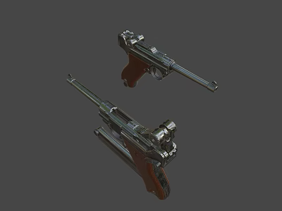 Vintage Pistols with Metal Parts and Wooden Grips Classic Firearms Design 3d model