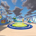 Summer Beach Fun Party With Decorative Arch Coconut Tree Sun Umbrella And Beach Chairs