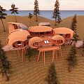Circular Thatched Roof Detached Villa Stilted Design Amid Pine Trees And Ocean View