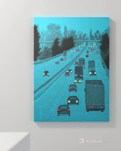 Busy Highway Traffic Scene With Moving Cars Trucks Lush Trees And Bridge 3d model 