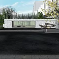 Modern Architecture Residential Area Courtyard Curved Waterscape Curved View Wall Tree Pool Gate Entrance 3d model
