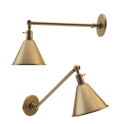 Brass Wall Sconce With Adjustable Arm And Cone Shaped Shade For Modern Decor 3d model