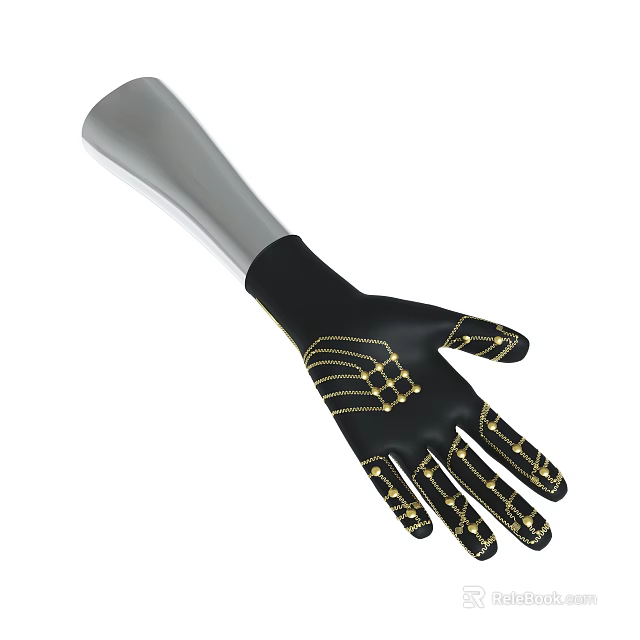 Black Prosthetic Hand With Gold Patterned Lines And Modern Design Structure 3d model 