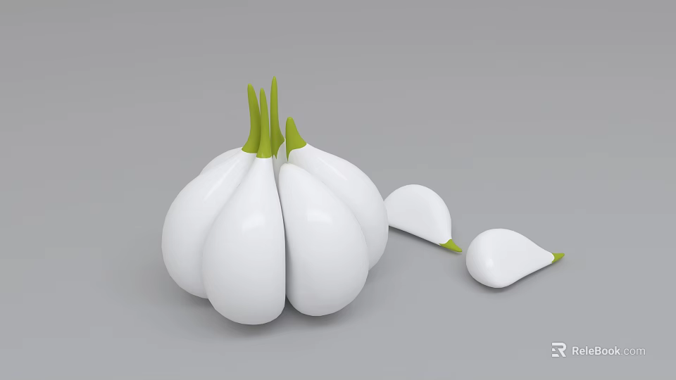 Vibrant Garlic Themed Photo Check in Spot Featuring Fresh Bulbs Green Sprouts and Peeled Cloves 3d model 