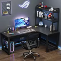 Modern E-sports Table and Chair E-sports Room Computer Table and Chair Cyberpunk Desktop Bookshelf Computer Decoration Combination Computer Chair Computer Host Monitor Hand-held 3d model