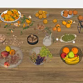 Assorted Fresh Fruits and Nuts in Bowls on Wooden Table Arrangement