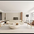 Modern Minimalist Living Room Interior With Beige Sofa White Round Coffee Table And Wooden Furniture