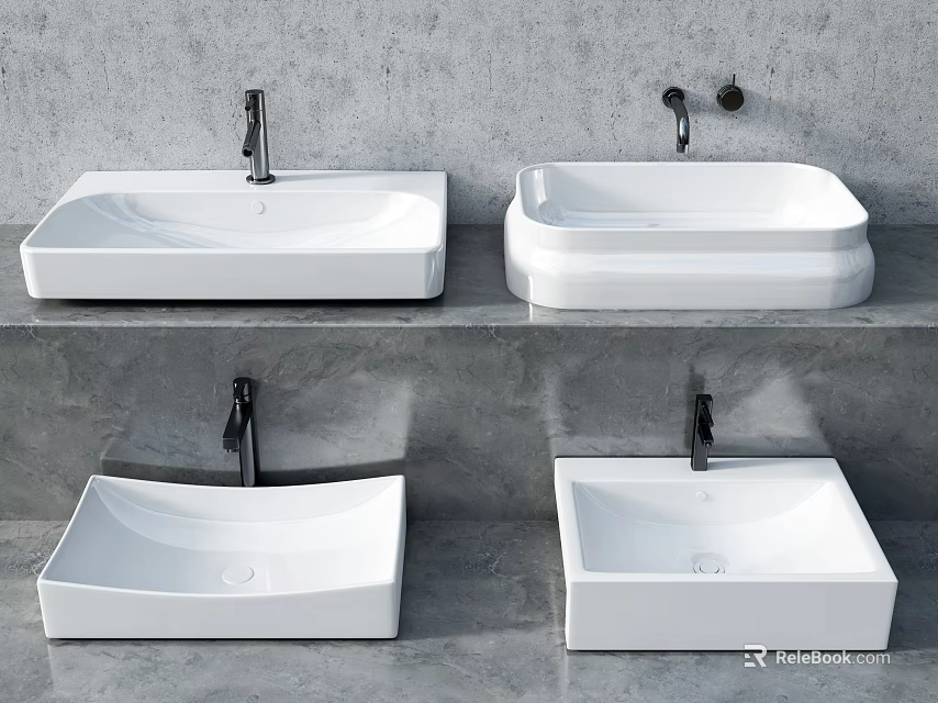 Modern White Ceramic Washbasins With Different Styles For Bathroom Interior Design 3d model